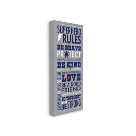 Gray and Navy Superhero Rules Typography 10"x24" Stretched Canvas Wall Art