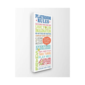 Playroom Rules Colorful Typography 10"x24" Stretched Canvas Wall Art