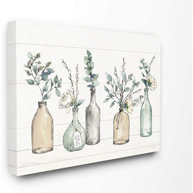 Bottles and Plants Farm Wood Textured Design 16"x20" Stretched Canvas Wall Art