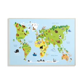 World Map Cartoon and Colorful 13"x19" Oversized Wall Plaque Art
