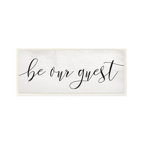 Be Our Guest Script White Wood Look Typography 7"x17" Wall Plaque Art
