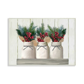 White Country Jars with Christmas Berry Bouquets 10"x15" Wall Plaque Art