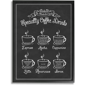 Specialty Coffee Drinks Vintage Typography 24"x30" XXL Black Framed Giclee Texturized Art