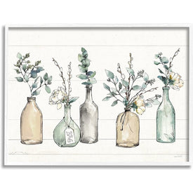 Bottles and Plants Farm Wood Textured Design 16"x20" White Framed Giclee Texturized Art
