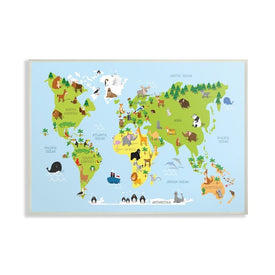 World Map Cartoon and Colorful 10"x15" Wall Plaque Art
