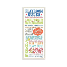 Playroom Rules Colorful Typography 7"x17" Wall Plaque Art