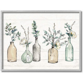 Bottles and Plants Farm Wood Textured Design 16"x20" Oversized Rustic Gray Framed Giclee Texturized Art
