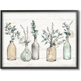 Bottles and Plants Farm Wood Textured Design 16"x20" Oversized Black Framed Giclee Texturized Art