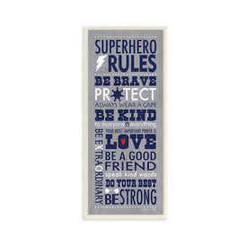 Gray and Navy Superhero Rules Typography 7"x17" Wall Plaque Art