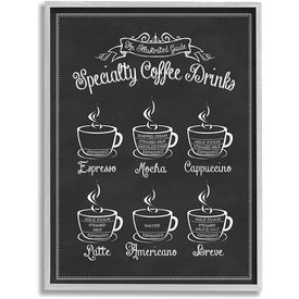 Specialty Coffee Drinks Vintage Typography 24"x30" Oversized Rustic Gray Framed Giclee Texturized Art