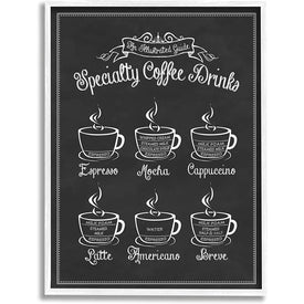 Specialty Coffee Drinks Vintage Typography 24"x30" Oversized White Framed Giclee Texturized Art