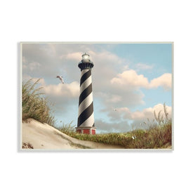 Cape May Sand Dune Fence Lighthouse Beach Scene with Seagull 13"x19" Oversized Wall Plaque Art