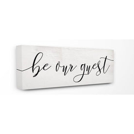 Be Our Guest Script White Wood Look Typography 13"x30" Oversized Stretched Canvas Wall Art