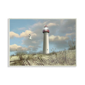 Cape May Sand Dune Fence Lighthouse Beach Scene with Seagull 10"x15" Wall Plaque Art