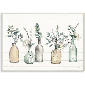 Bottles and Plants Farm Wood Textured Design 13"x19" Oversized Wall Plaque Art