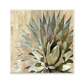 Green Painted Botanical Succulent Agave Leaves 12"x12" Wall Plaque Art