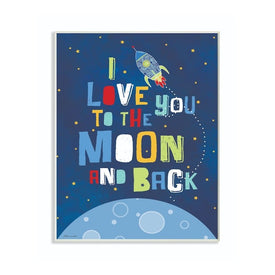 I Love You Moon and Back Rocket Ship 13"x19" Oversized Wall Plaque Art