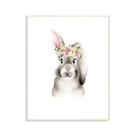 Cute Cartoon Baby Bunny Rabbit Flower Crown Forest Animal Painting 13"x19" Oversized Wall Plaque Art