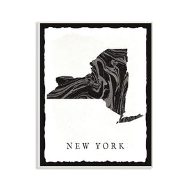 Black and Gray Marbled Paper New York State Silhouette 13"x19" Oversized Wall Plaque Art