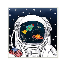US Astronaut Suit Space Galaxy Reflection 12"x12" Wall Plaque Art