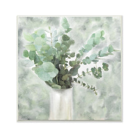 Sage Green Painterly Eucalyptus In White Vase 12"x12" Wall Plaque Art