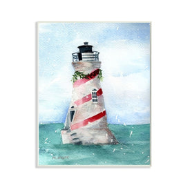 Nautical Holiday Lighthouse Christmas Candy Cane Stripes 10"x15" Wall Plaque Art
