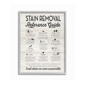 Stain Removal Reference Guide Typography 11"x14" Rustic Gray Framed Giclee Texturized Art