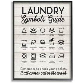 Laundry Symbols Guide Typography 16"x20" Oversized Black Framed Giclee Texturized Art