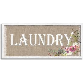 Floral Linen Laundry 13"x30" Oversized White Framed Giclee Texturized Art