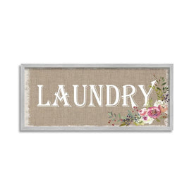 Floral Linen Laundry 13"x30" Oversized Rustic Gray Framed Giclee Texturized Art