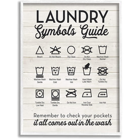 Laundry Symbols Guide Typography 16"x20" White Framed Giclee Texturized Art