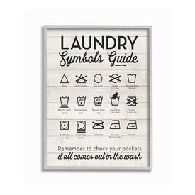 Laundry Symbols Guide Typography 24"x30" Oversized Rustic Gray Framed Giclee Texturized Art