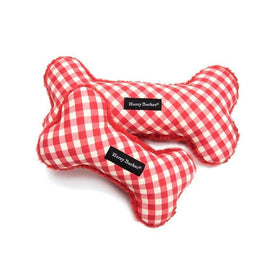 Gingham Bone Small Canvas Dog Toy - Red