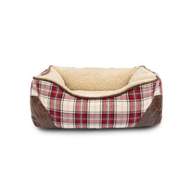 Cabin Plaid Small Cuddler Pet Bed - Red/Cream