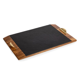 Covina Acacia and Slate Serving Tray with Gold Accents
