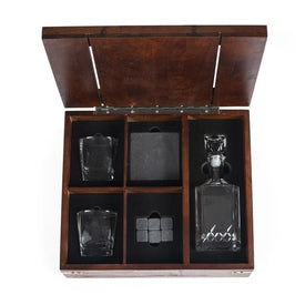 Whiskey Box with Decanter Gift Set, Dark Stain Parawood