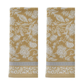 Silk Floral Hand Towels 2-Pack in Gold