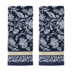 Silk Floral Hand Towels 2-Pack in Navy