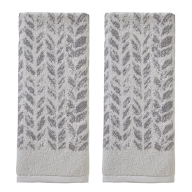 Distressed Leaves Hand Towels 2-Pack in Gray