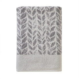Distressed Leaves Bath Towel in Gray