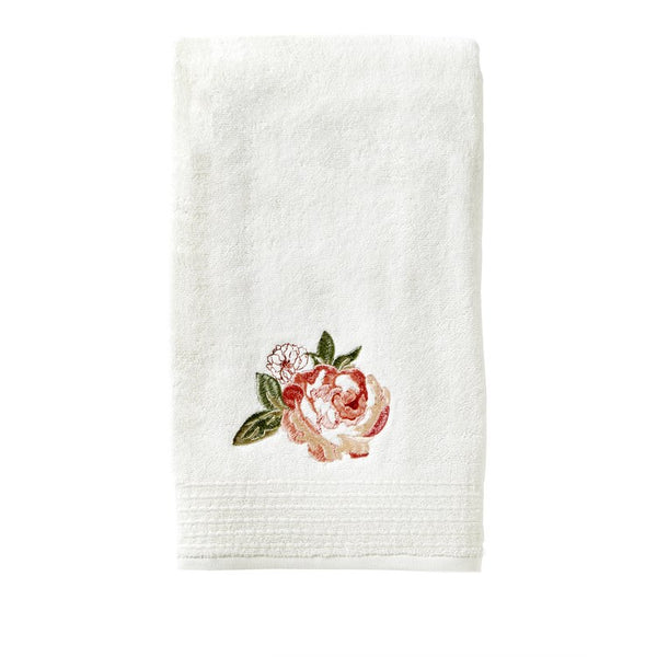 Piped Terry Bath Towel White with Coral Piping