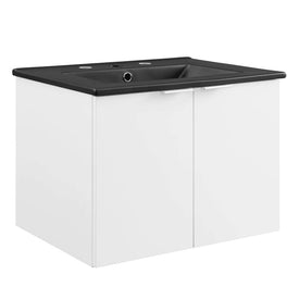 Maybelle 24" Single Wall-Mount Bathroom Vanity with Black Ceramic Top and Integrated Sink