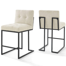 Privy Black Stainless Steel Upholstered Fabric Counter Stools Set of 2