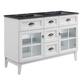 Isle 48" Double Bathroom Vanity Cabinet with Black Ceramic Top and Integrated Sinks