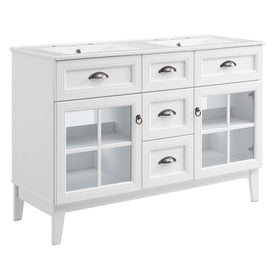 Isle 48" Double Bathroom Vanity Cabinet with White Ceramic Top and Integrated Sinks
