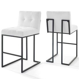 Privy Black Stainless Steel Upholstered Fabric Bar Stools Set of 2