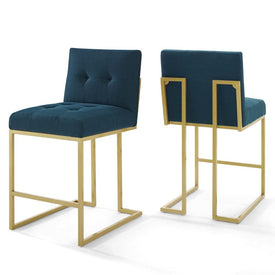 Privy Gold Stainless Steel Upholstered Fabric Counter Stools Set of 2