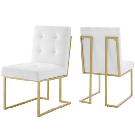 Privy Gold Stainless Steel Upholstered Fabric Dining Accent Chairs Set of 2