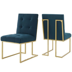 Privy Gold Stainless Steel Upholstered Fabric Dining Accent Chairs Set of 2