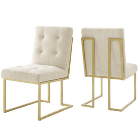 Privy Gold Stainless Steel Upholstered Fabric Dining Accent Chairs Set of 2